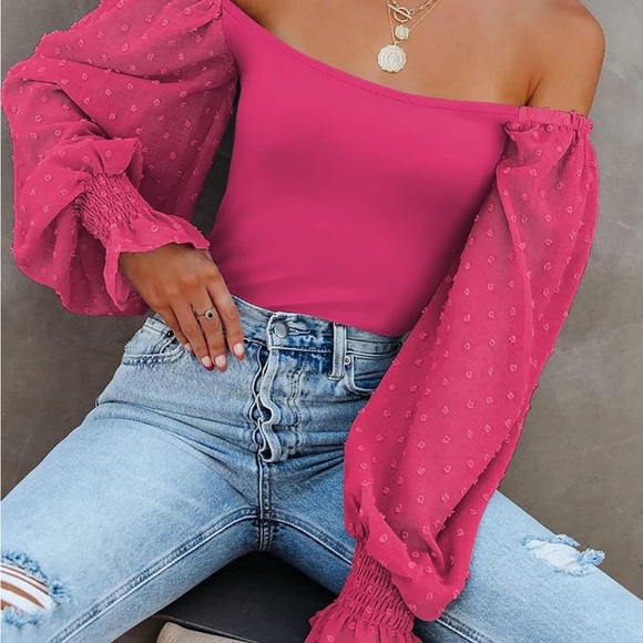 Zeagoo Women's Square Neck Puff Long Sleeve Bodysuit - Picture 3 of 4